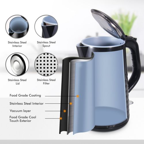  Elechomes 1.7L Electric Kettle Water Heater with Smart Keep Warm Function, Stainless Steel Interior, BPA-Free Cool Touch Exterior and Vacuum Layer, Black