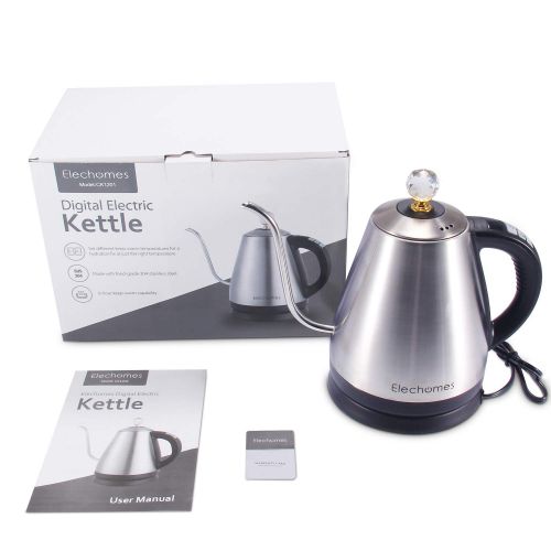 Elechomes Electric Kettle - Gooseneck Kettle for Pour Over Drip Coffee and Teas, 304 Stainless Steel Kettle, 1.2L Drip Kettle with Variable Temperature Control, Keep Warm, 1000W, By Elechome