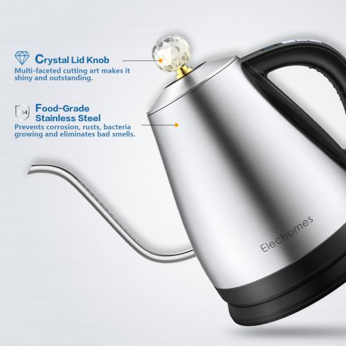  Elechomes Electric Kettle - Gooseneck Kettle for Pour Over Drip Coffee and Teas, 304 Stainless Steel Kettle, 1.2L Drip Kettle with Variable Temperature Control, Keep Warm, 1000W, By Elechome