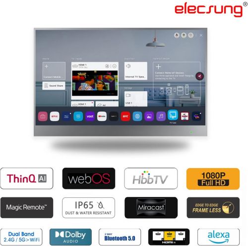  Elecsung 22-inch Mirror TV SS215U22 for Bathroom, webOS Dolby FHD Smart Monitor & Streaming TV (Tuner-Free) with Magic Remote, Voice Control, Built-in Speakers, Wi-Fi and Bluetooth