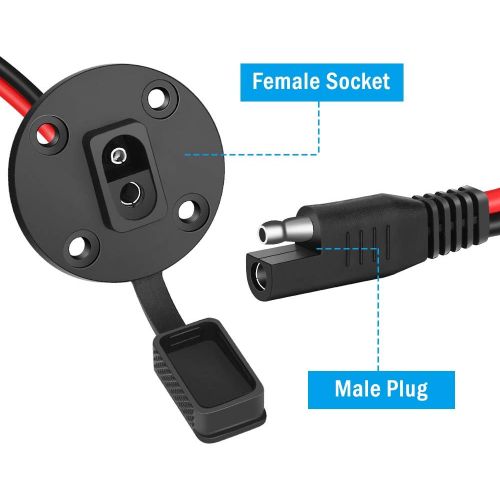  Electop SAE Power Socket Sidewall Port, Weatherproof SAE Quick Connect Solar Panel Mount Universal Flush-Mountable Connector, 12AWG SAE Cable with 8 Screws for Solar Generator Batt