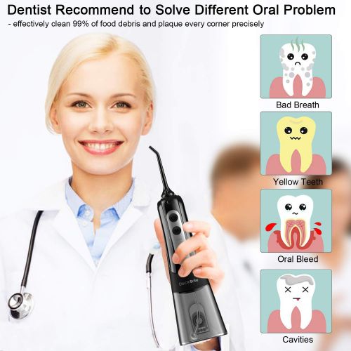  [아마존 핫딜] ElectriBrite Water Flosser Cordless - Portable Water Pick Teeth Cleaner for Braces [2019] Upgrade 4 Mode & DIY Customize Mode, IPX7 Waterproof Rechargeable Oral Irrigator with 300ML Tank, 4 Jet