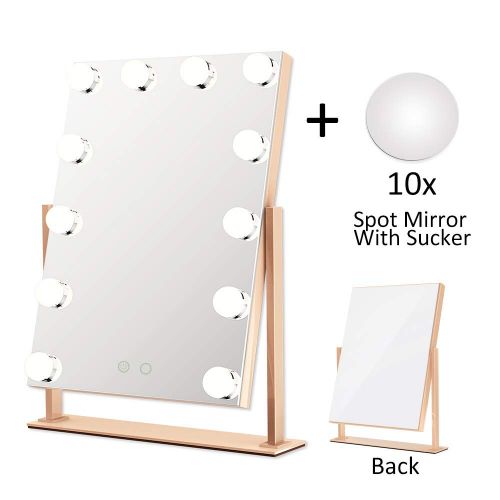  ElectriBrite Lighted Makeup Mirror - Hollywood Makeup Tabletops Cosmetic Mirror with Lights, 12 x 3W Dimmable Vanity Mirror Touch Control - Rose Gold