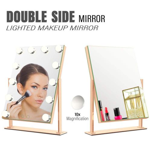  ElectriBrite Lighted Makeup Mirror - Hollywood Makeup Tabletops Cosmetic Mirror with Lights, 12 x 3W Dimmable Vanity Mirror Touch Control - Rose Gold