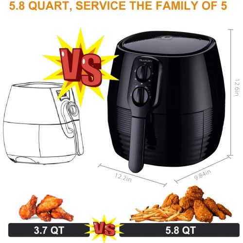  US PIEDLE Air Fryer 5.8QT 1400W Electric Large Deep Fryer Oil-free Knob Healthy Cooker With Detachable Basket Dishwasher Safe Auto Shut Off Temperature Memory W Recipes CookBook, BBQ Rack a
