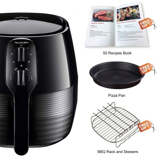  US PIEDLE Air Fryer 5.8QT 1400W Electric Large Deep Fryer Oil-free Knob Healthy Cooker With Detachable Basket Dishwasher Safe Auto Shut Off Temperature Memory W Recipes CookBook, BBQ Rack a