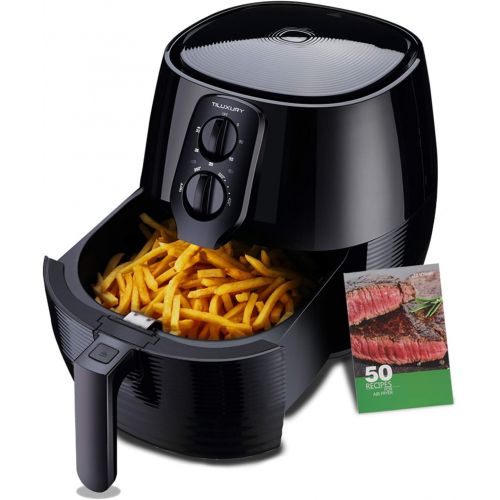  US PIEDLE Air Fryer 5.8QT 1400W Electric Large Deep Fryer Oil-free Knob Healthy Cooker With Detachable Basket Dishwasher Safe Auto Shut Off Temperature Memory W Recipes CookBook, BBQ Rack a