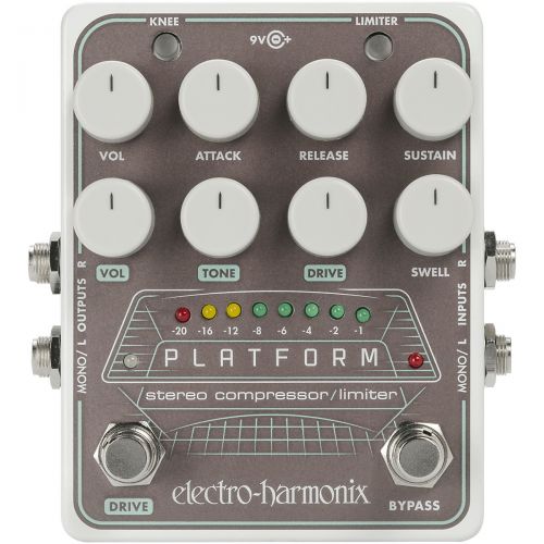  Electro-Harmonix},description:The Electro-Harmonix Platform is a sophisticated, professional stereo compressor limiter that includes volume swell and tape reverse, plus overdrive.