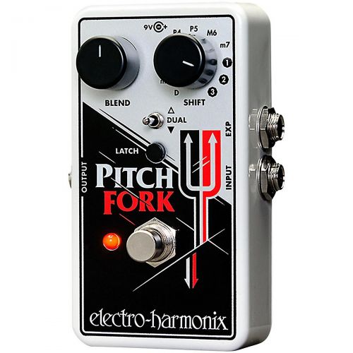  Electro-Harmonix},description:The Pitch Fork transposes an instruments pitch over a +- three-octave range and features three modes which allow the pitch to be transposed up, down