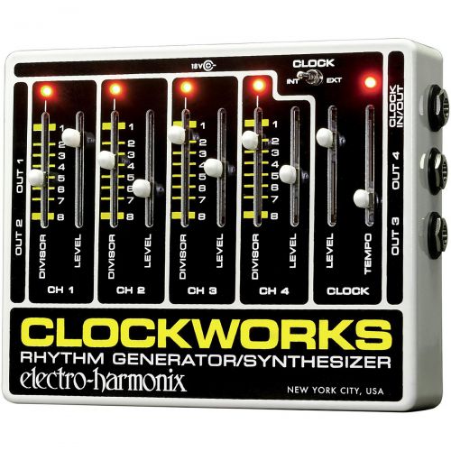 Electro-Harmonix},description:Clockworks is a faithful reissue of the classic pedal made by Electro-Harmonix in the 1970s. It can be used as a master clock for sequencers and drum