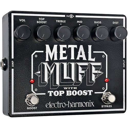  Electro-Harmonix},description:The Electro-Harmonix Metal Muff with Top Boost features 3 powerful EQ bands that are ideal for sculpting mids and a total of 6 controls for shaping so