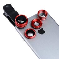 ElectroOptix 4 in 1 Smartphone Camera Lens Kit (Fisheye 180°/ Wide Angle 0.65X / Macro 10X / Telephoto Lens 2X) - Universal Clip-On Set for Apple iPhone 8 7 6, Sony Xperia Etc,Red