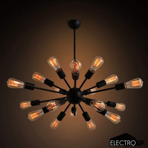 Electro_BP; Vintage Metal Sputnik Large Chandelier Edison Light Fixture Industrial Starburst Lighting with 18-Lights Black Paint Finished