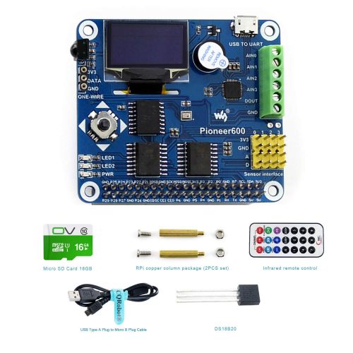  CQRobot Raspberry Pi DIY Open Source Electronic Hardware Kits(CQ-B), Compatible with Raspberry Pi A+B+2B3B, Including Expansion Board Pioneer600+SD Card+IR Controller+Temperature Sensor