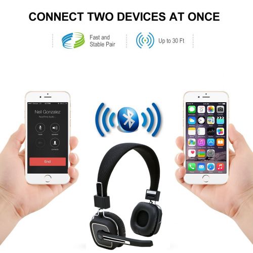  Electronic_home Trucker Bluetooth Headset Wireless with Noise canceling Microphone, On-Ear Wireless Headphones with Mic,Over The Head Earpiece for iOS & Android Mobile Phone, Skype, Truck Drivers,