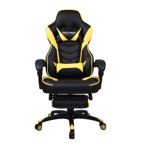  Elecwish Ergonomic Computer Gaming Chair, Large Size PU Leather High Back Office Racing Chairs with Widen Thicken Seat and Retractable Footrest and Lumbar Support (Yellow)