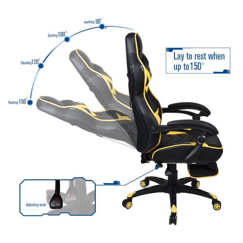  Elecwish Ergonomic Computer Gaming Chair, Large Size PU Leather High Back Office Racing Chairs with Widen Thicken Seat and Retractable Footrest and Lumbar Support (Yellow)