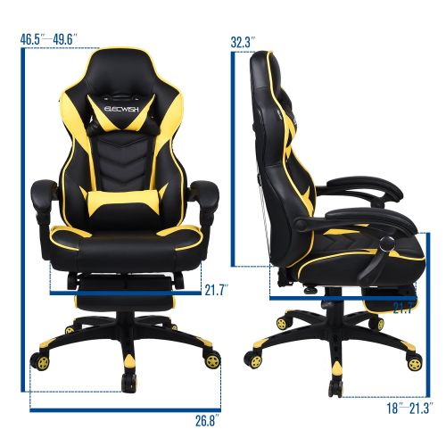  Elecwish Ergonomic Computer Gaming Chair, Large Size PU Leather High Back Office Racing Chairs with Widen Thicken Seat and Retractable Footrest and Lumbar Support (Yellow)