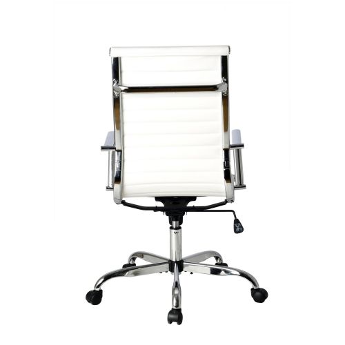  Elecwish,Executive Office Chair, High Back Ribbed PU leather Wheels Chair, Tilt Adjustable Seat, Chrome Base Home Furniture, Conference Room Reception (4 PCS White)