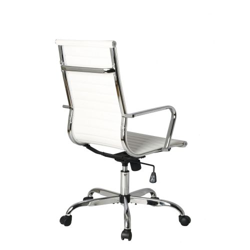  Elecwish,Executive Office Chair, High Back Ribbed PU leather Wheels Chair, Tilt Adjustable Seat, Chrome Base Home Furniture, Conference Room Reception (4 PCS White)