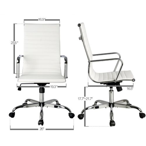  Elecwish,Executive Office Chair, High Back Ribbed PU leather Wheels Chair, Tilt Adjustable Seat, Chrome Base Home Furniture, Conference Room Reception (4 PCS White)