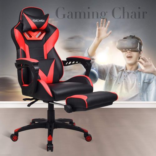  Elecwish Gaming Chair with Footrest Racing Style High-Back PU Leather Office Chair Computer Desk Chair Executive and Ergonomic Style Swivel Chair with Headrest and Massage Lumbar S