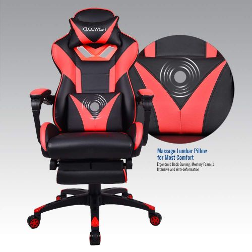  Elecwish Gaming Chair with Footrest Racing Style High-Back PU Leather Office Chair Computer Desk Chair Executive and Ergonomic Style Swivel Chair with Headrest and Massage Lumbar S