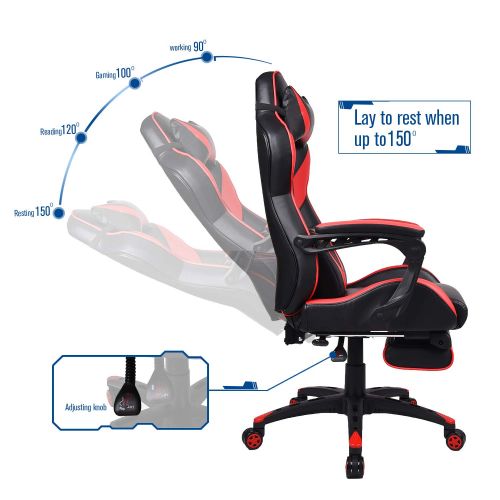  Elecwish Gaming Chair with Footrest Racing Style High-Back PU Leather Office Chair Computer Desk Chair Executive and Ergonomic Style Swivel Chair with Headrest and Massage Lumbar S