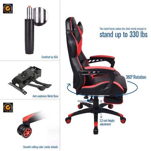  Elecwish Gaming Chair with Footrest Racing Style High-Back PU Leather Office Chair Computer Desk Chair Executive and Ergonomic Style Swivel Chair with Headrest and Massage Lumbar S