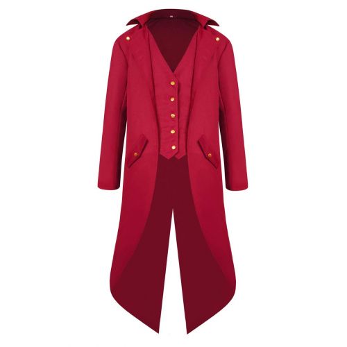  Elefan Cornelia Underwear Mens Steampunk Vintage Red Tailcoat Jacket Gothic Victorian Medieval Halloween Costume Coat