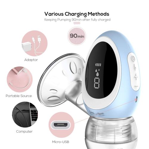  Electric Breast Pump, Elefmom Portable Breast Pump with USB Rechargeable Battery, Milk Pump with Led Display, Quiet,Travel Friendly, Pink