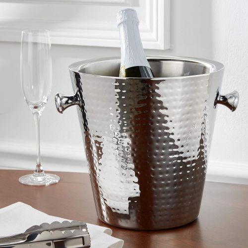  Elegance Hammered Stainless Steel Doublewall Champagne Bucket, 9, Silver