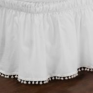 Elegant White Luxury Ruffles Pattern 18-Inch Drop Bed Skirt Twin/ Full Size, Beautiful Pom Pom Fringe Design Borders Ruffled Bed Valance, Features Easy-Stretch, Classic Casual Style, Solid