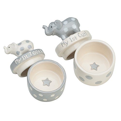  [아마존베스트]Elegant Baby Ceramic Elephant Tooth and Curl Set, Grey