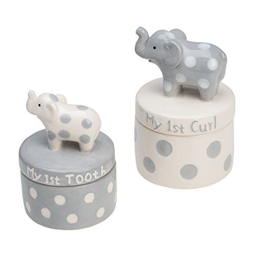  [아마존베스트]Elegant Baby Ceramic Elephant Tooth and Curl Set, Grey