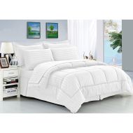 Elegant Comfort Wrinkle Resistant - Silky Soft Dobby Stripe Bed-in-a-Bag 8-Piece Comforter Set --HypoAllergenic - FullQueen, White