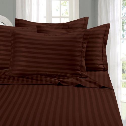  Elegant Comfort 1500 Thread Count Egyptian Quality STRIPE 6 Piece Wrinkle Resistant Luxurious Sheet Set, Queen, Chocolate Brown