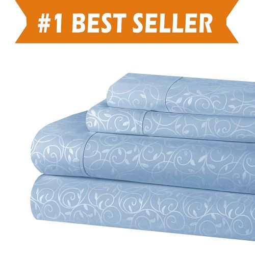  Elegant Comfort Luxurious Silky Soft Coziest 4-Piece Bed Sheet Set Beautiful Design Wrinkle, Light Blue/Aqua, Queen