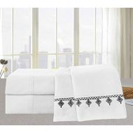 Elegant Comfort Evil-Eye Embroidered Collection 4-Piece Bed Sheet & Pillowcase Set, Soft Double Brushed Microfiber 100% Hypoallergenic, Wrinkle and Fade Resistant Full White