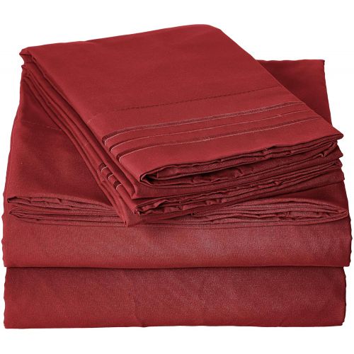  Elegant Comfort 1500 Thread Count Wrinkle Resistant Egyptian Quality Ultra Soft Luxurious 4-Piece Bed Sheet Set, Full, Burgundy