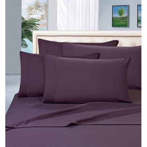  Elegant Comfort 1500 Thread Count Egyptian Quality 6 Piece Wrinkle Free and Fade Resistant Luxurious Bed Sheet Set, Queen, Eggplant Purple