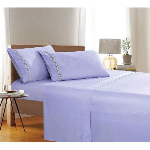  Elegant Comfort Avery Collection 4-Piece Bed Sheet & Pillowcase Set, Soft Double Brushed Microfiber 100% Hypoallergenic, Wrinkle and Fade Resistant, Full, Lavender