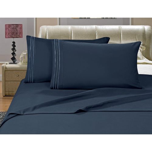  Elegant Comfort Luxury 4-Piece Bed Sheet Set 1500 Thread Count Egyptian Quality Wrinkle,Fade and Stain Resistant Deep Pocket, HypoAllergenic, Queen, Navy Blue