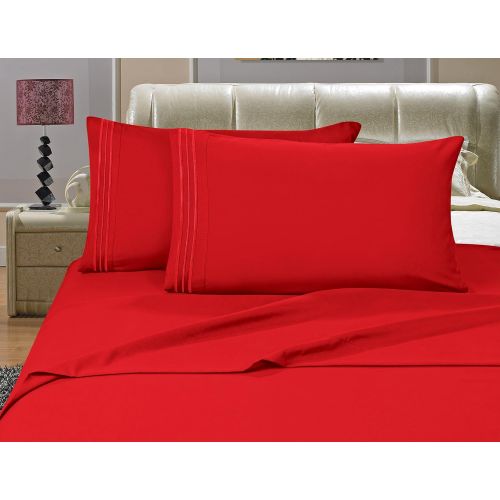  Elegant Comfort Luxury Wrinkle,Fade and Stain Resistant 1500 Thread Count Egyptian Quality 4-Piece Bed Sheet Set, Deep Pocket, HypoAllergenic, Queen Size , Red