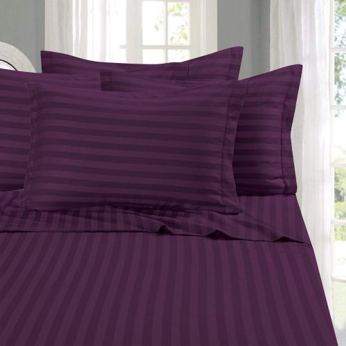  Elegant Comfort Wrinkle & Fade Resistant 1500 Thread Count - Damask Stripes Egyptian Quality Luxurious Silky Soft 4pc Sheet Set, Up to 16 Deep Pocket, Queen, Lilac