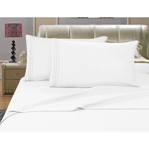  Elegant Comfort Luxury 4-Piece Bed Sheet Set 1500 Thread Count Egyptian Quality Wrinkle,Fade and Stain Resistant Deep Pocket, HypoAllergenic, Full, White