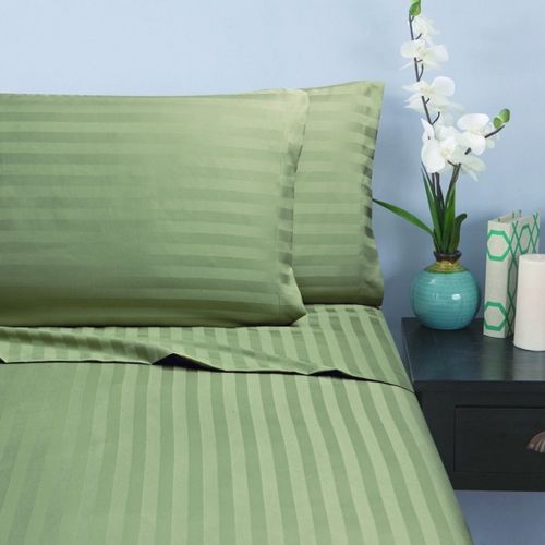  Elegant Comfort Silky-Soft 1500 Thread Count Egyptian Quality Wrinkle-Free 4-Piece Stripe Sheet Set, Queen, Sage