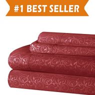 Elegant Comfort Luxurious Silky Soft Coziest 4-Piece Bed Sheet Set Beautiful Design Wrinkle, Burgundy, Queen