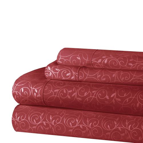  Elegant Comfort Luxurious Silky Soft Coziest 4-Piece Bed Sheet Set Beautiful Design Wrinkle, Burgundy, Queen