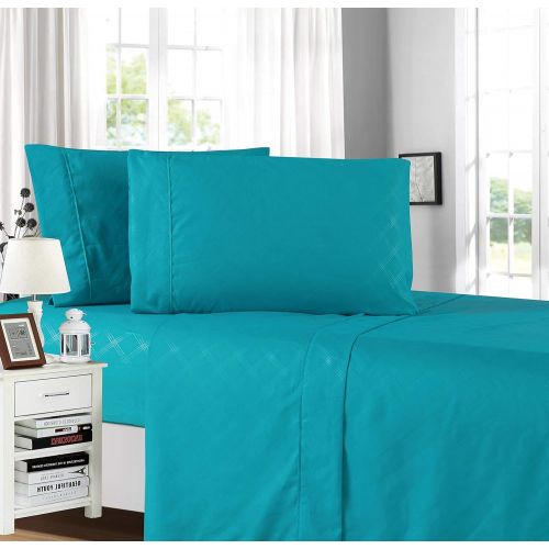  Elegant Comfort Plaid Embossed Collection 4-Piece Bed Sheet & Pillowcase Set, Soft Double Brushed Microfiber 100% Hypoallergenic, Wrinkle and Fade Resistant